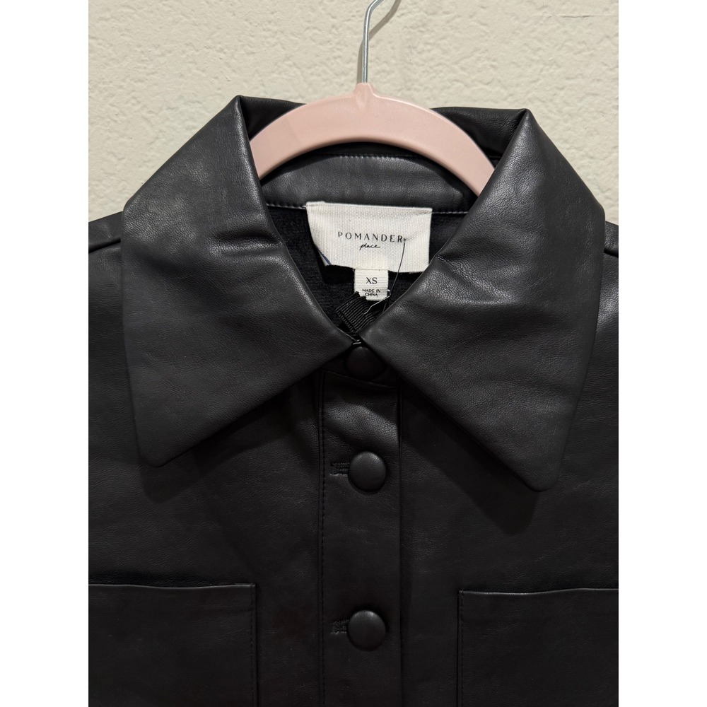Tuckernuck Faux Leather Button Up Cropped Shirt Black XS Pockets Edgy Grunge NEW - Picture 4 of 7